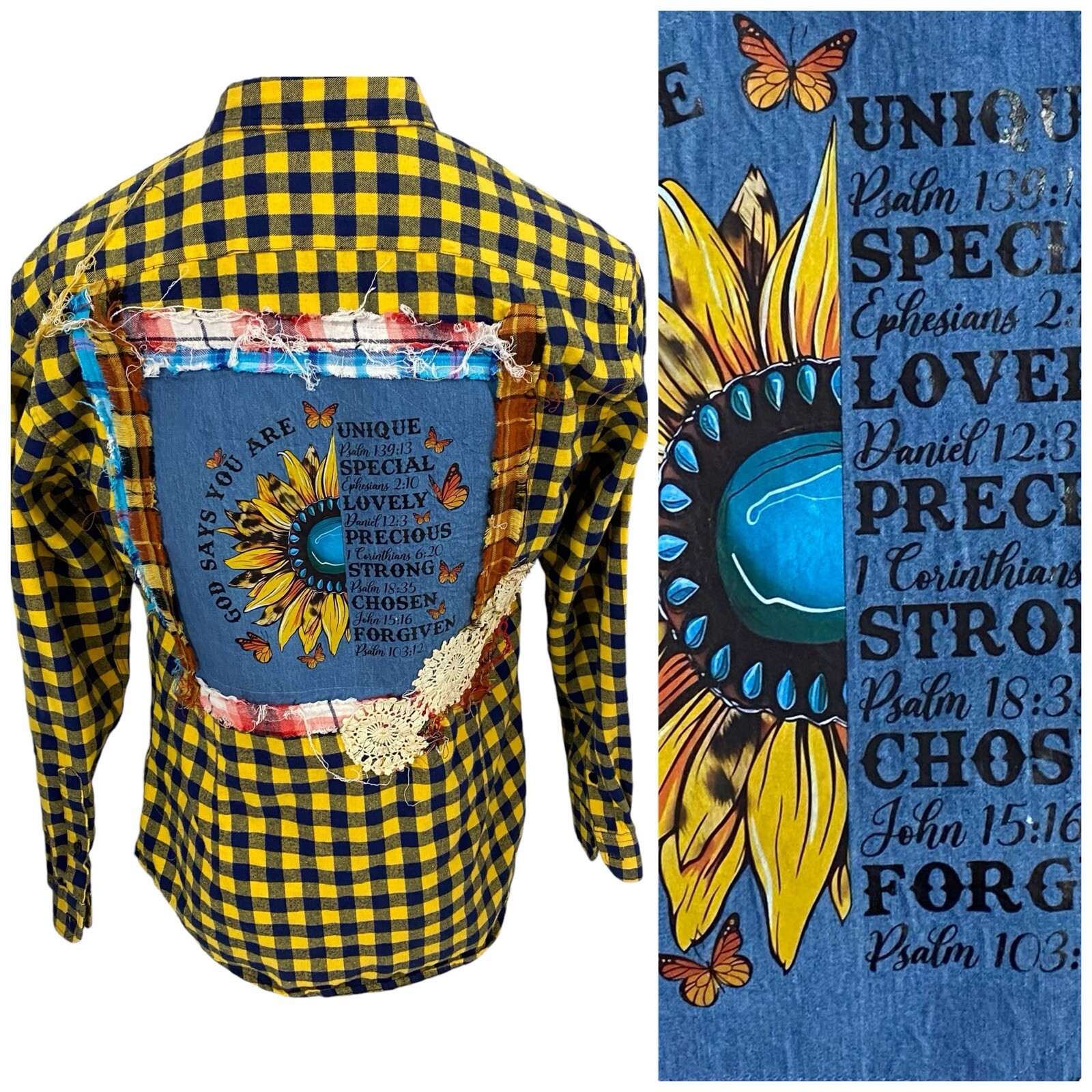 Upcycled Womens XL Flannel Shirt Perfect for Church Grunge Camp or Country Outfits with Christian Religious Design-image