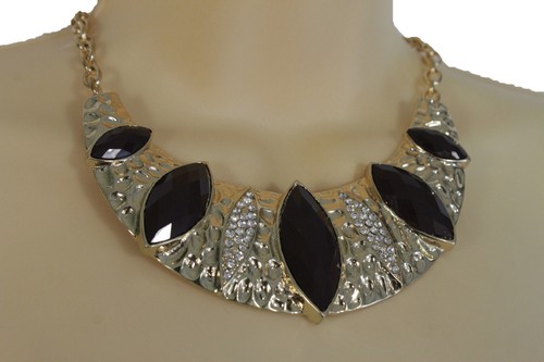 Mujeres Moda Oro Metal Gargantilla Moda Joyería Set Collar Marrón Cuentas Bling - Imagen 3 de 7