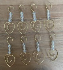8 Piece Christmas Ornament Hook Hangers - Gold w/ Beads - Holiday - Hanging