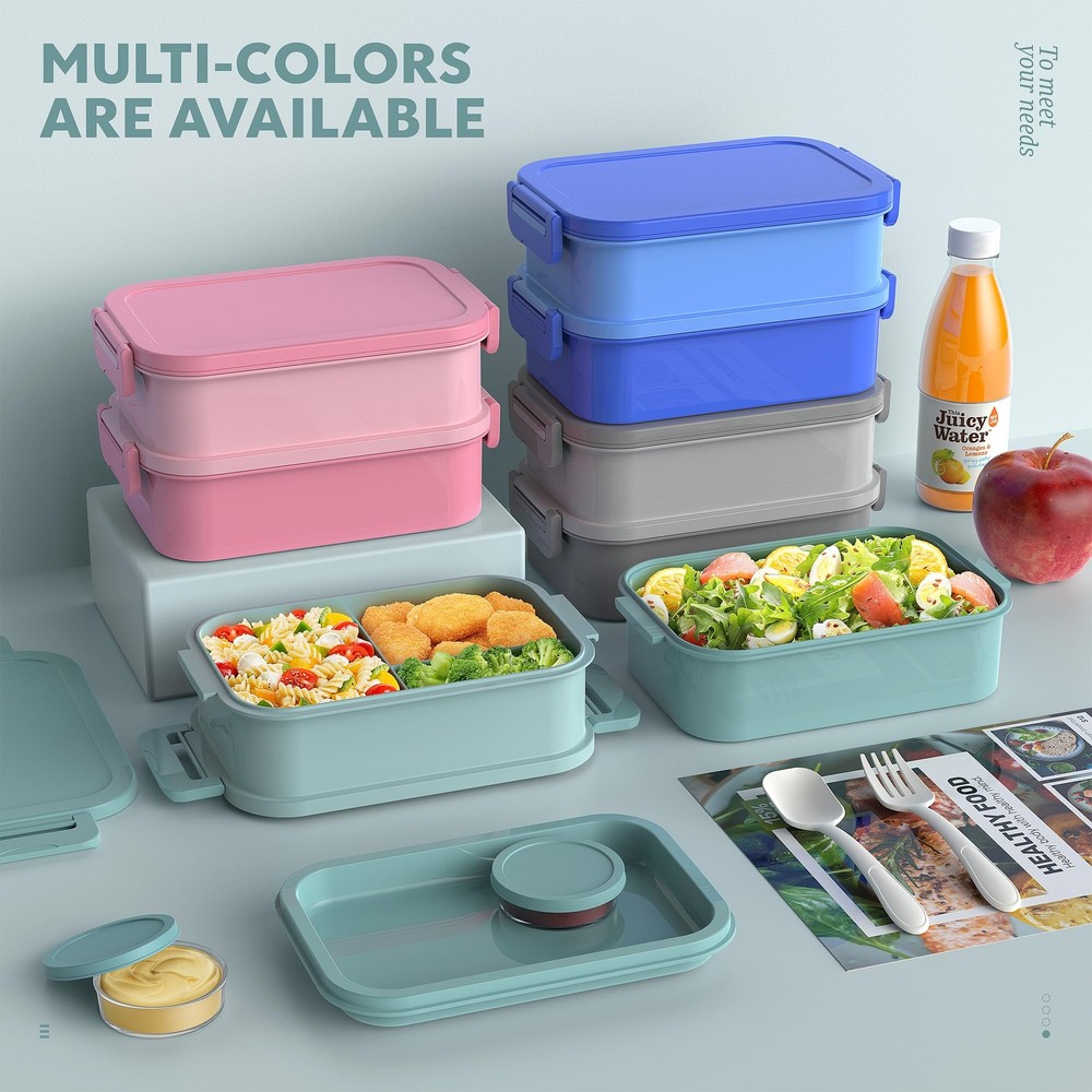 72oz Stackable 3-Layer Bento Lunch Box For Adults With Compartments