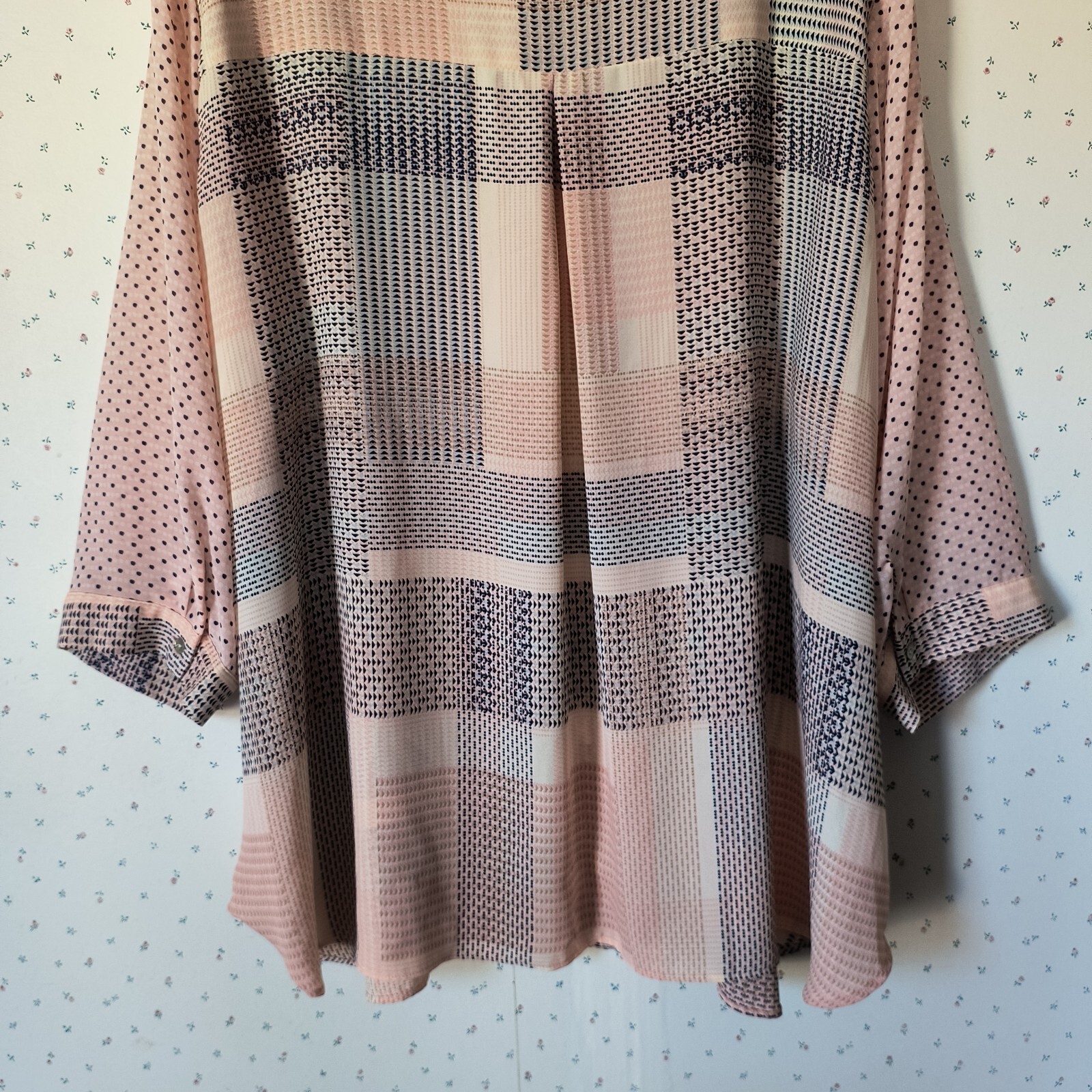 Rose & Olive Top 2X Patchwork Button Down Blouse … - image 13