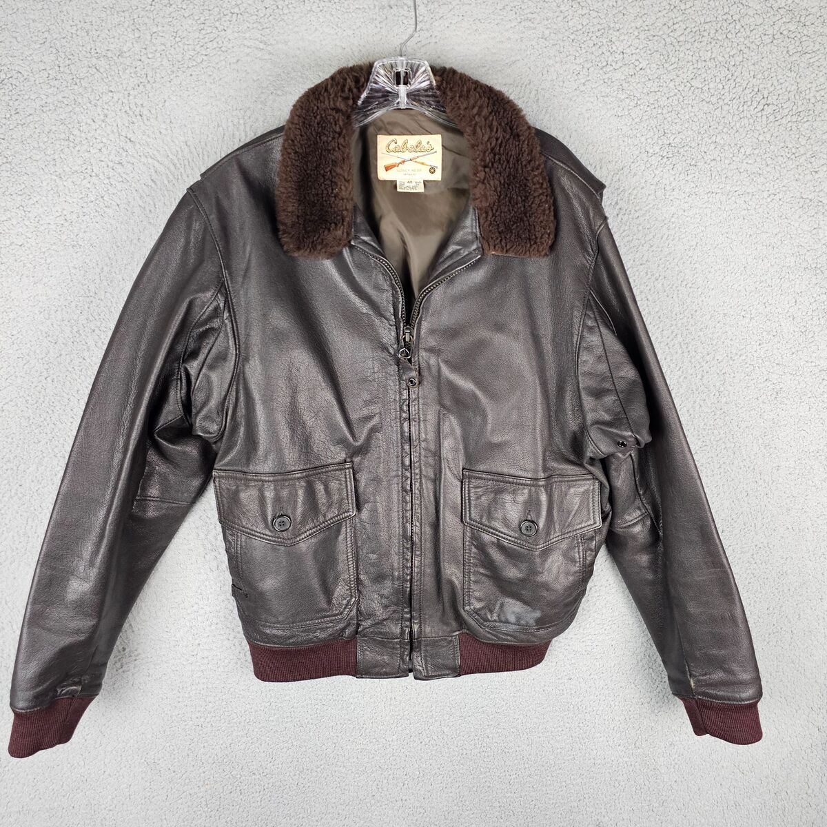 Vintage Mens Cabelas Wool Leather Bomber Zip Up Jacket Coat Vintage Mens Cabelas Wool Leather Bomber Zip Up Jacket Coat