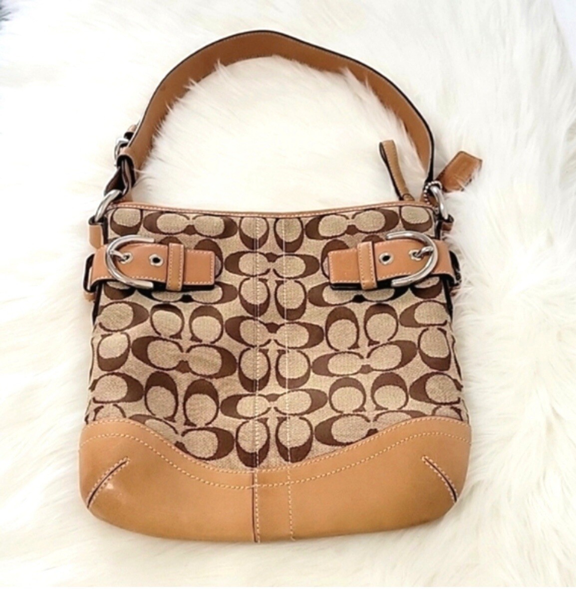 Coach Handbag Jacquard Signature Soho Duffle Shoulder Canvas