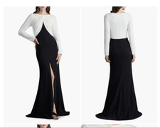 New 418 Tadashi Shoji Copley Drape Twist Knot Gown in Black XS