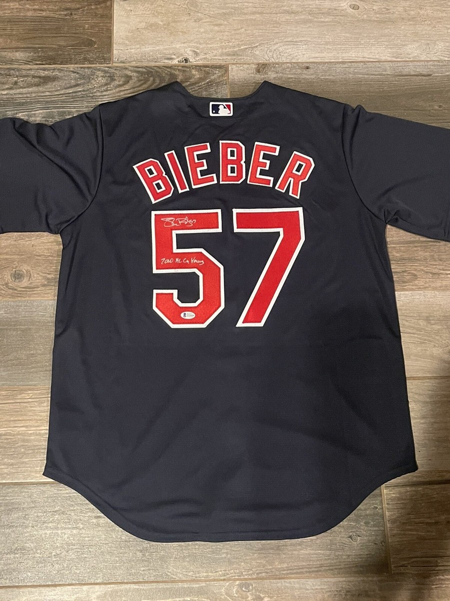 Shane Bieber Signed Cleveland Guardians Blue Lic Jersey with Cy