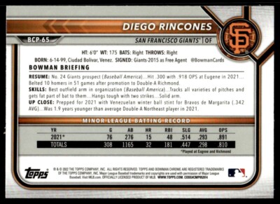 2022 Bowman Chrome Mega Mojo 1st Diego Rincones G54 San Francisco