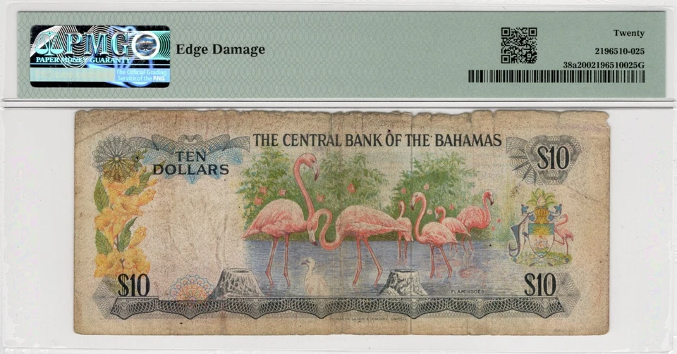 Bahamas 10 Dollars 1974 P38a Wmk: Shellfish Sign. T.B. Donaldson VF20 PMG - Image 2 of 2