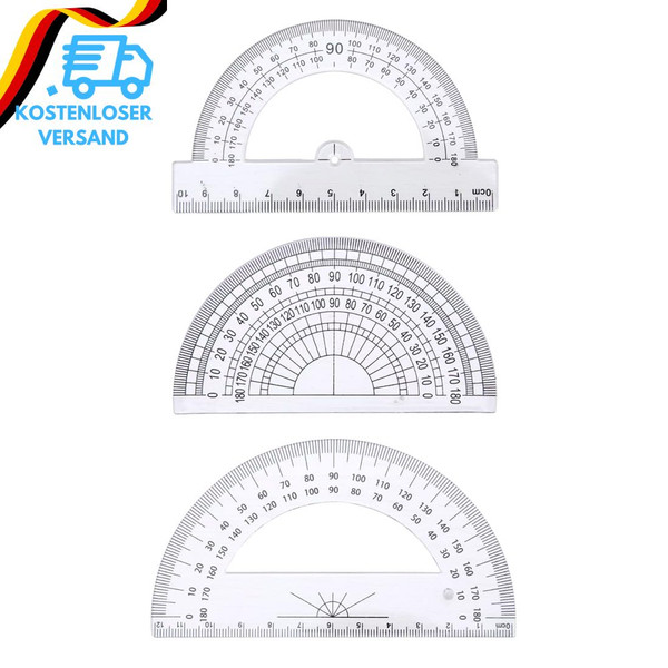 3 StüCk Winkelmesser 180 Grad Mit Lineal 180 Winkelmesser, Kunststoff, Mathemati-image