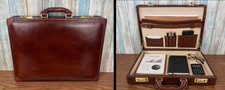 Vintage Firenze Italian Leather Hard Shell Attache Briefcase Brown Combo Lock