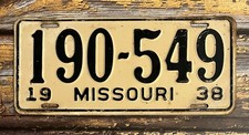 1938 Missouri License Plate 190-549