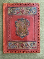 Vintage Tooled Leather Book Journal Cover Italy Silk Lining Crown Shield