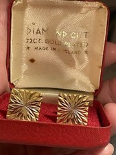 Vintage Diamond Cut 22 Ct Gold Plated Cufflinks In Original Box