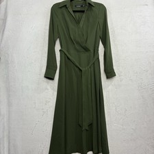 Ralph Lauren Belted Long Sleeve Surplice Georgette Midi Dress 6 Olive Green NEW