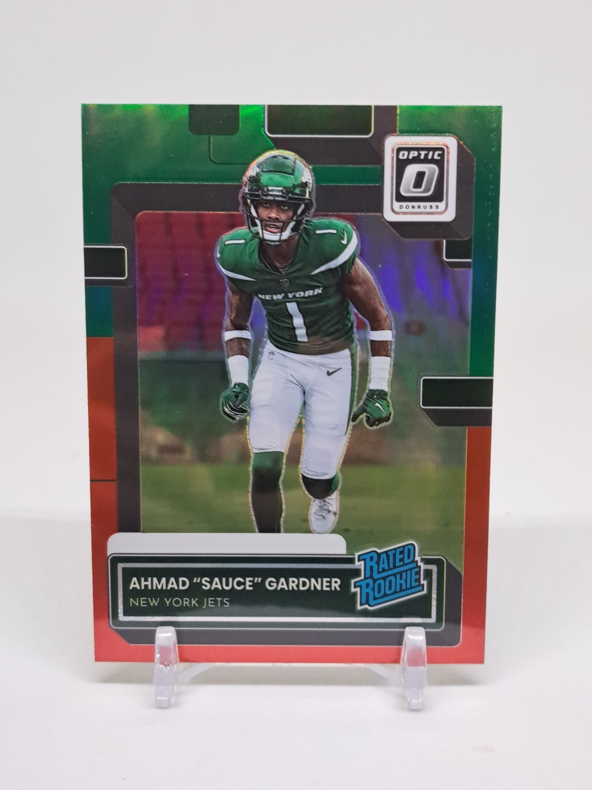 2022 Panini Donruss Rated Rookie Ahmad Gardner #P-328 Optic Preview Green Red SP