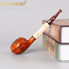 Briar Bulldog Pipe Handmade Wooden Freehand Tobacco Pipe Straight Bamboo Stem