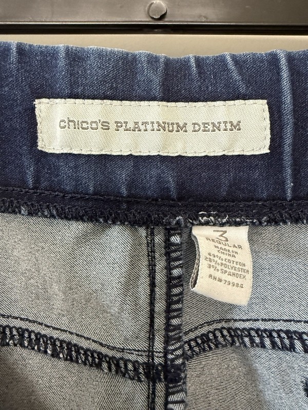Chico's Platinum Denim Women's Skinny Jeans Blue Dark Wash Stretch 5-Pocket sz3