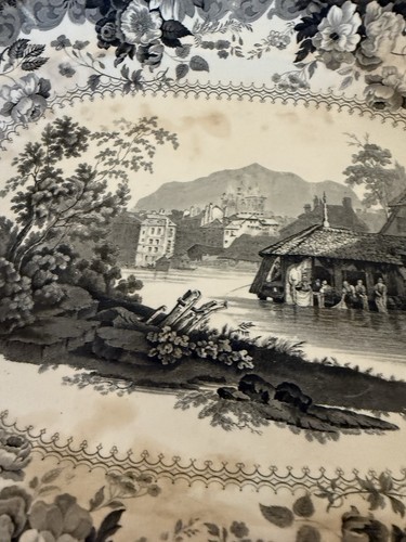 Early Victorian T. & J. Mayer Geneva Black Transferware Platter 17” England - Picture 5 of 18