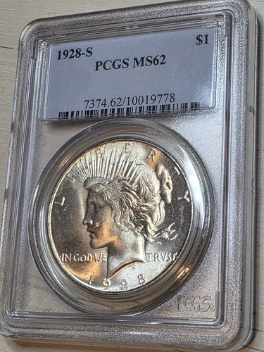 1928-S PEACE SILVER DOLLAR PCGS MS 62 FLASHY