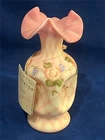 Fenton BURMESE DIAMOND OPTIC ROSE TRELLIS  7" VASE Signed J. CUTSHAW - NICE!