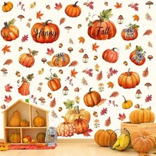6 Sheets 89 Pcs Thanksgiving Wall Decals Fall Oil Painting Pumpkin Style