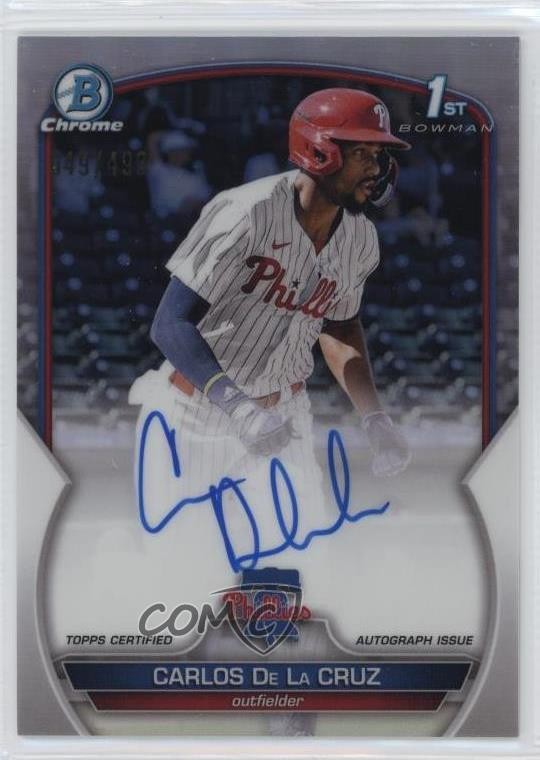 2023 Bowman Chrome Prospect Refractor /499 Carlos De La Cruz #CPA-CDC Auto 0s15