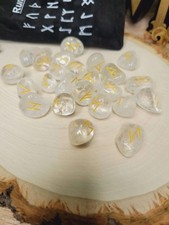 Clear Quartz Rune Stone Set with Pouch 25 Piece 