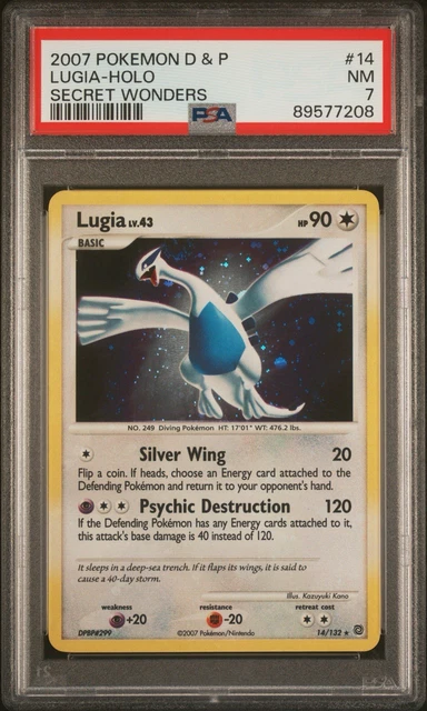2007 POKEMON DIAMOND & PEARL SECRET WONDERS #14 LUGIA-HOLO PSA 7 HOLO🩸SWIRL🍥