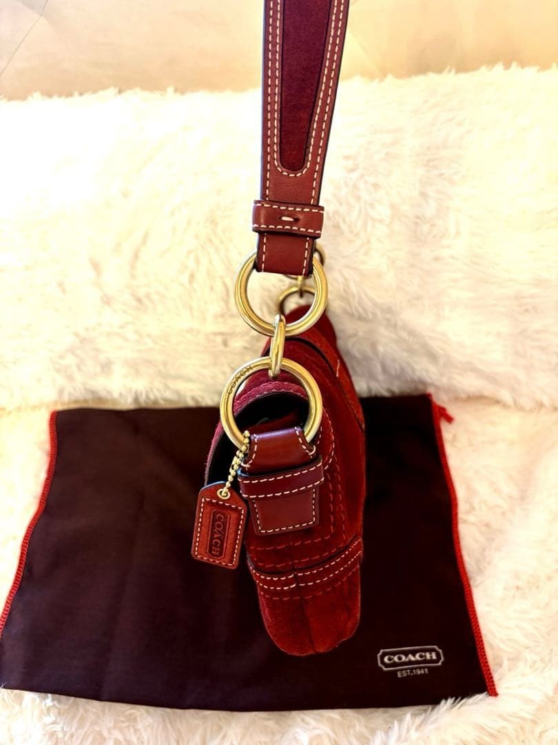 RARE Vintage COACH Soho Suede Demi Flap Bag Burgundy Red Y2K