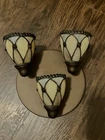 Vintage Tiffany Style Three Light Wall Sconce Stained Glass Lamp Light Fixture