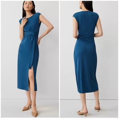 Ann Taylor Petite Knit Belted Column Maxi Dress Deep Teal 10P | eBay