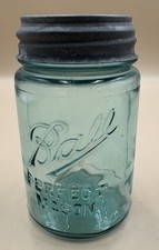 Vintage Blue Pint Ball Perfect Mason Canning Jar 1900 - 1923 With Zinc Lid
