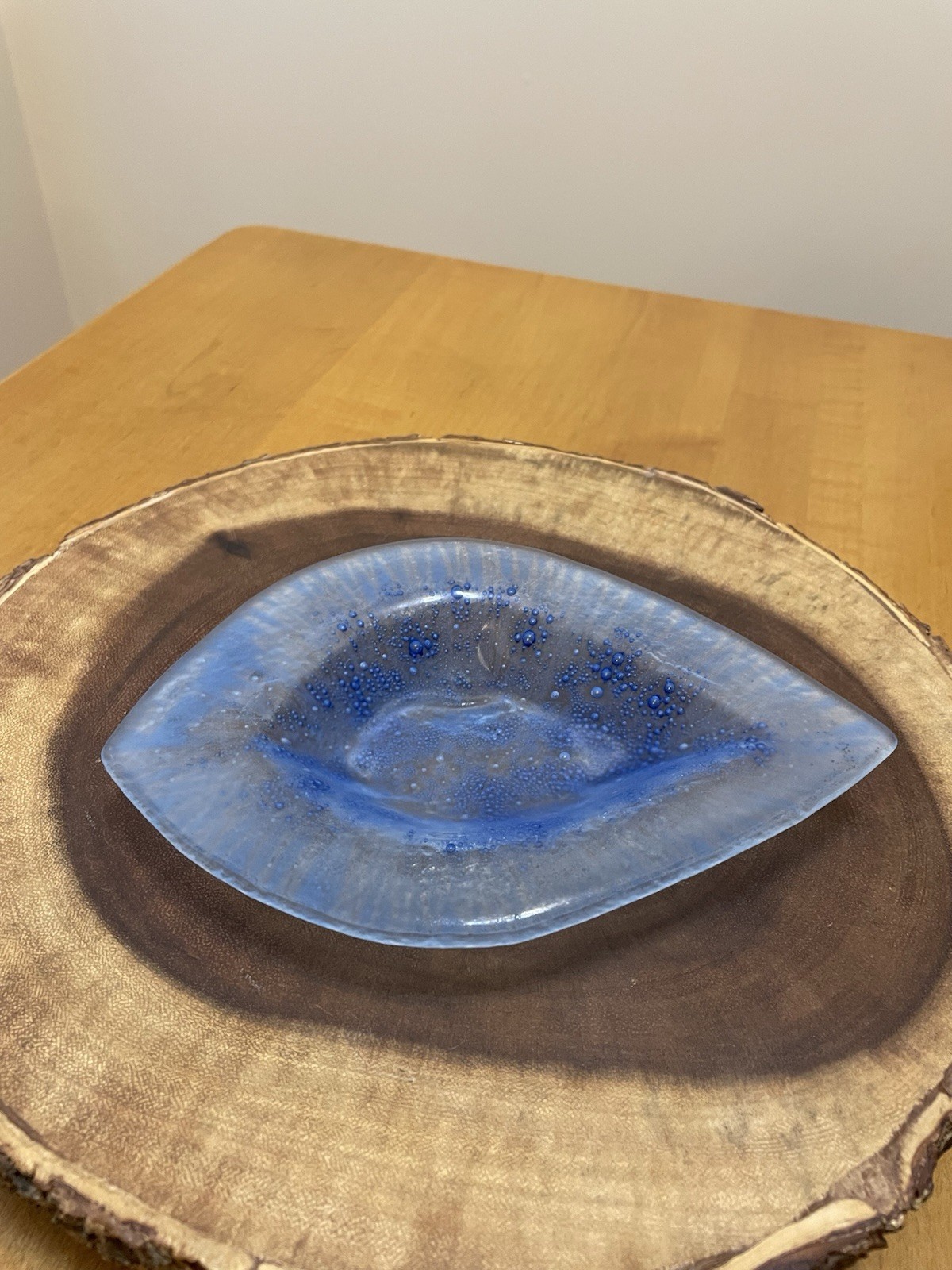 Collectible VTG Blue Bubble Glass Art Piece Hand Blown Delicate