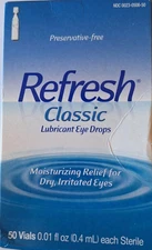 Refresh Classic Lubricant Eye Drops 50 Vials Sterile - NEW IN BOX, exp 09/2026
