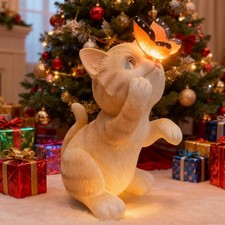 Garden Decor Solar Cat Figurines Cat Lover Gifts with LED Butterfly Lights fo...