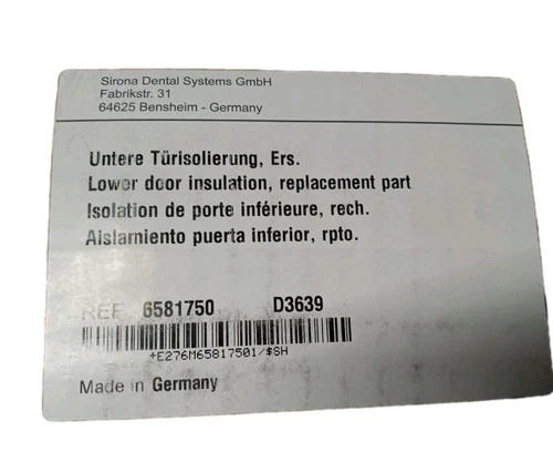 Sirona Cerec lower door insulation NEW 6581750, D3639