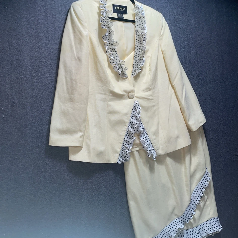 PEERESS Collection Butter Yellow 2 PC.FORMAL SKIRT SUIT 16 W Polka Dot Ruffles - Image 2 of 4