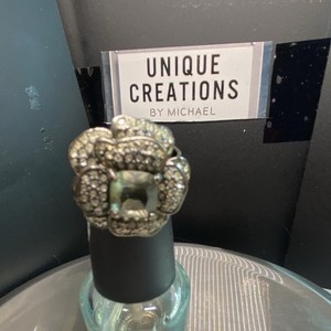 Black Rhinestone Flower Cocktail Ring Any Size