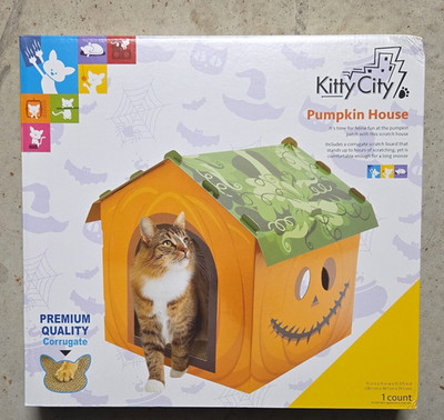 Kitty City Pumpkin House Cave Bed Corrugate Cat Scratch Pad