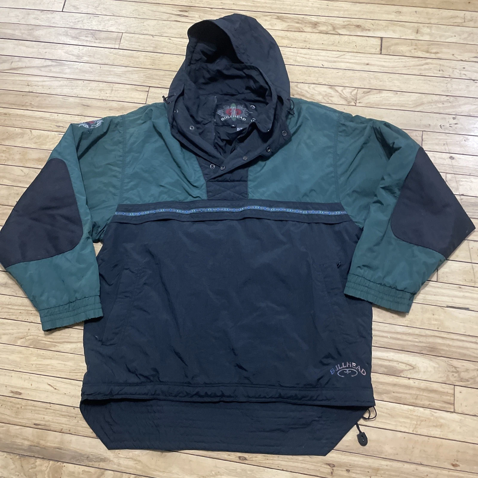 Bullhead Vintage 90s Snow Ski Puffer Anorak Jacket Men XL Green Aztec Kangaroo