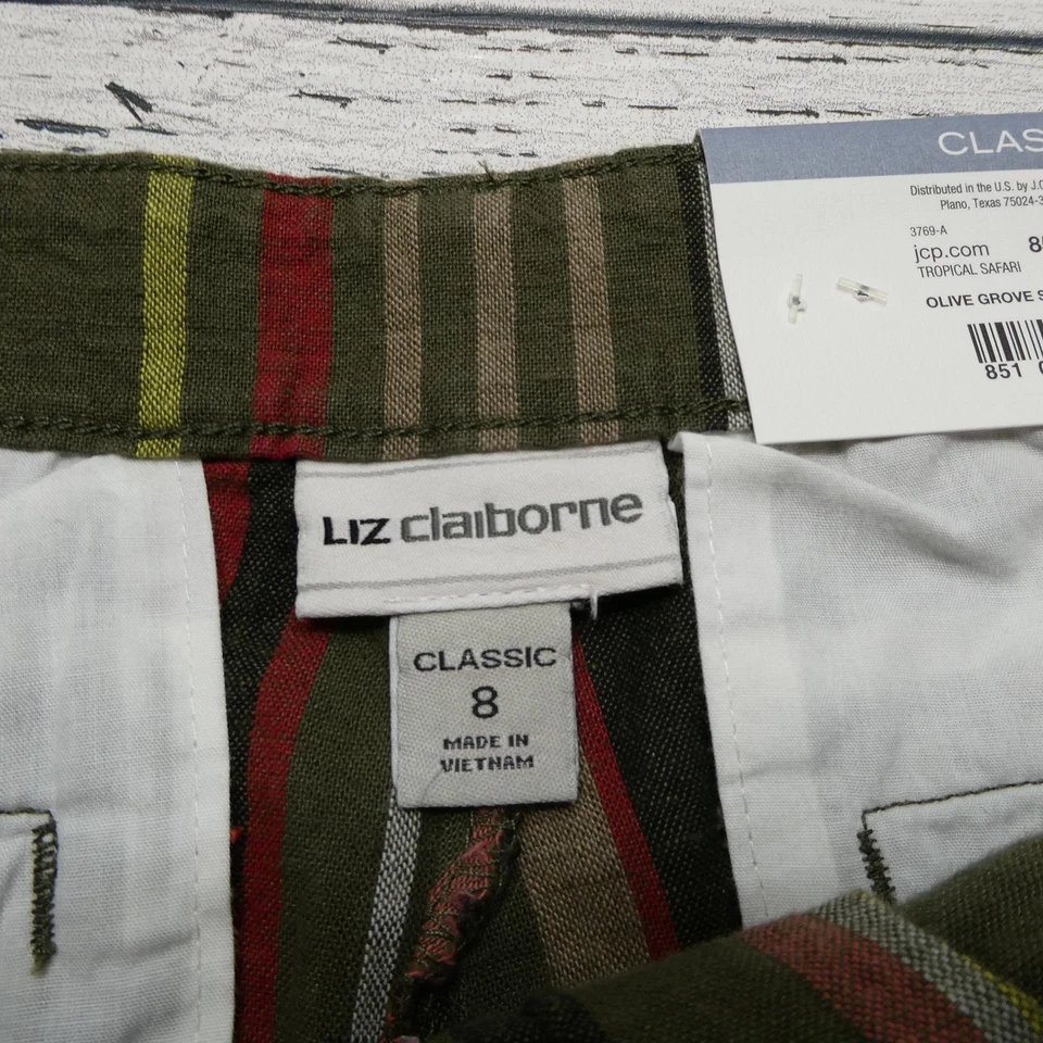 Liz Claiborne Shorts Womens 8 Multicolor Striped Classic Relaxed Linen Blend New - Image 3 of 4