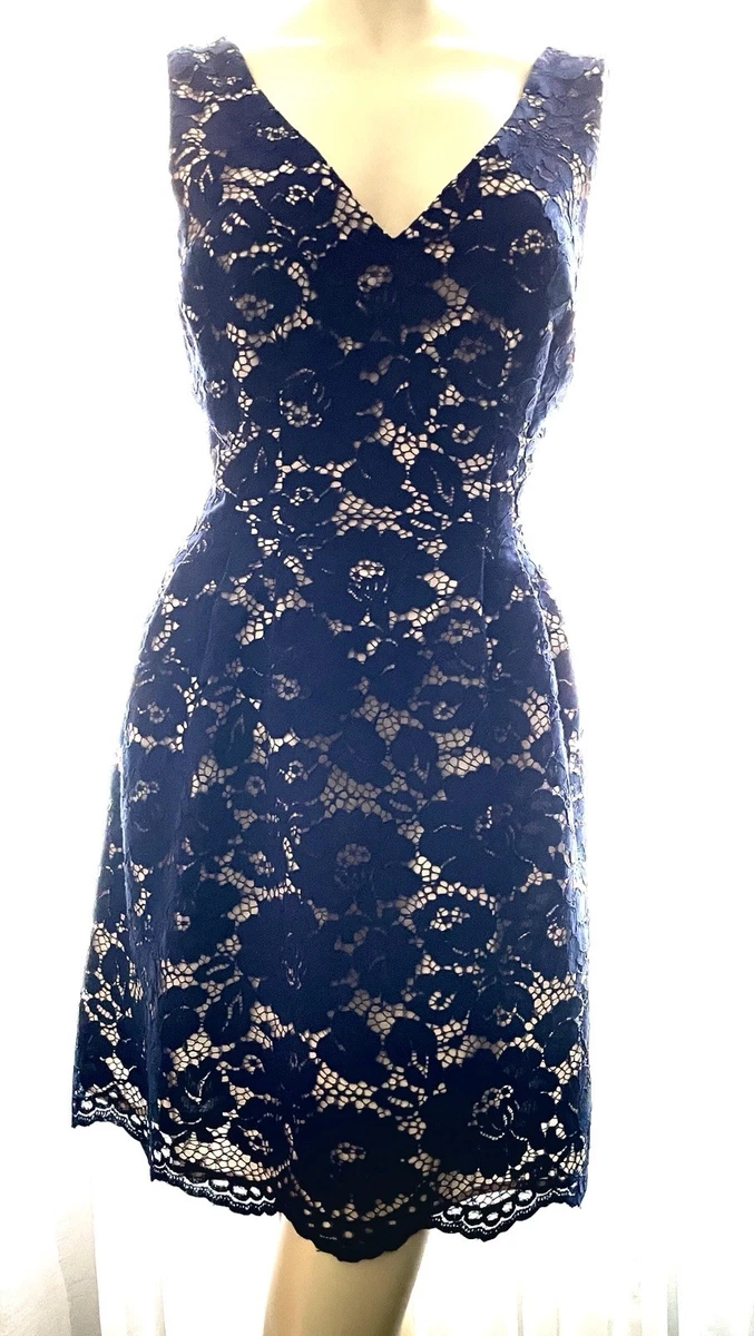 vince camuto navy lace dress Vince Camuto Navy Dress with Lace Overlay (NWT) - 6