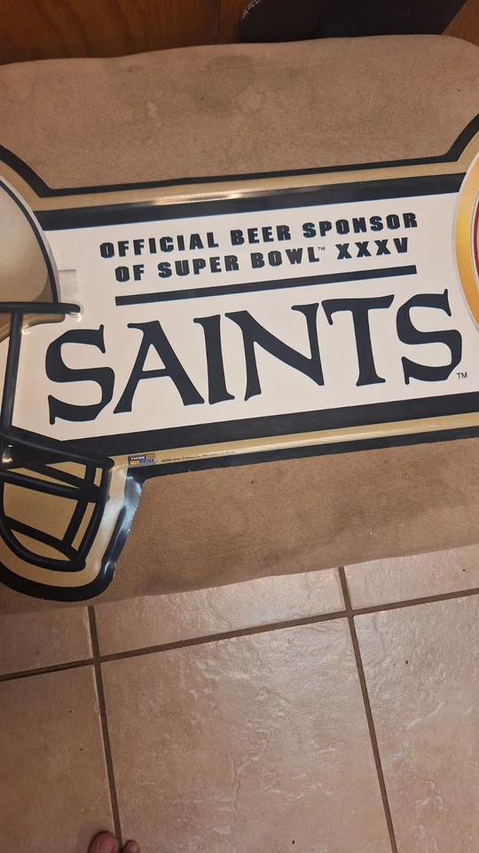 Vintage New Orleans Saints Tin Beer Sign Super Bowl  - Image 2 of 4