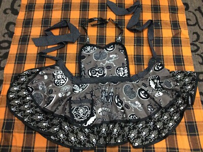 Spooky Night Halloween Apron Costume Orange Black Ruffles PICK YOUR POISON