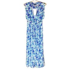 NWT ZARA XL Blue Sleeveless Floral Print Midi Dress Women
