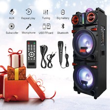 Dual 10" Subwoofer Bluetooth Speaker 9000W Rechargable w/LED DJ FM Party Karaoke