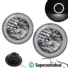 7 Inch Round White Halo Diamond Cut Chrome Headlights Angel Eyes Replacement 7 Inch Round White Halo Diamond Cut Chrome Headlights Angel Eyes Replacement