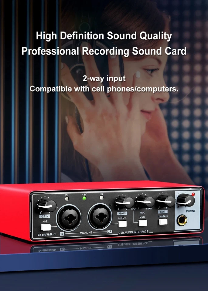 2-Channel Audio Interface 24-bit/192kHz | XLR Combo Inputs | Studio-Grade - Image 3 of 4