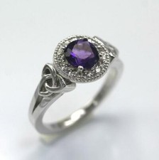2.3ct Lab-Created Purple Amethyst Halo Celtic Trinity Ring White Gold Plated