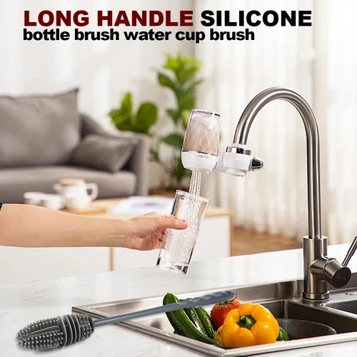 Long Handle Silicone Bottle Brush Flexible Scrubbing Cleaner Cup Washing Brush - Picture 13 of 15
