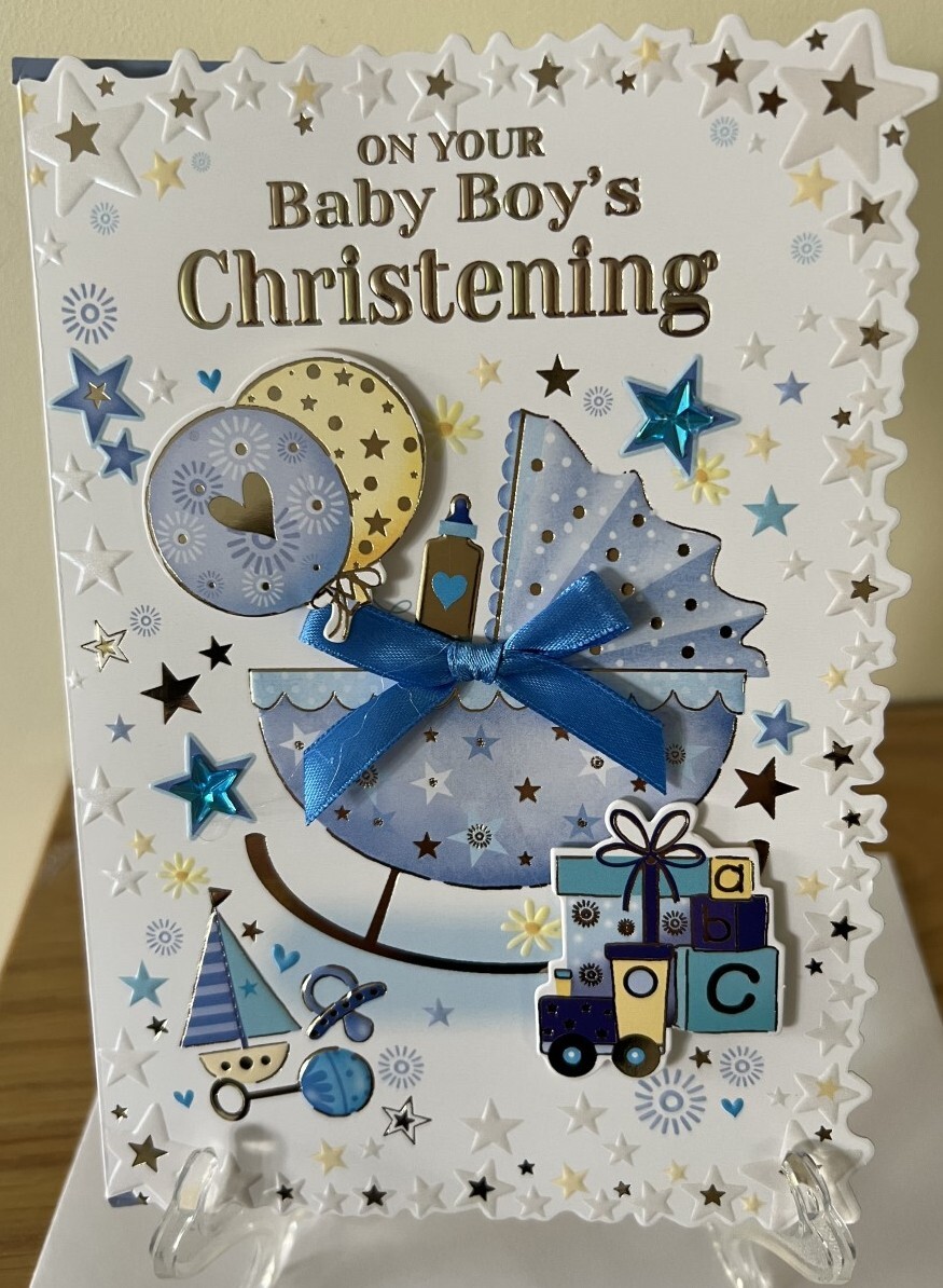 On Your Baby Boy's Christening Congratulations Card - Foil & Emboss Finish